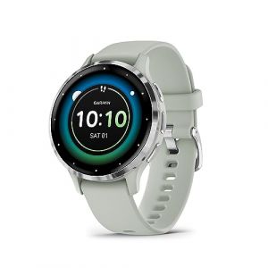 Garmin Venu 3S - Montre connectée GPS Sport et santé - Silver avec Bracelet Vert Sauge