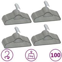 vidaXL 100x Cintres Antidérapants Porte-vêtements Cintres à Vêtements Rangement Organisateur Crochet Rotatif à 360 Degrés Gris Velours