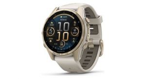 Montre gps garmin fenix 8 amoled   43 mm sapphire titane soft gold avec bracelet en silicone gris beige