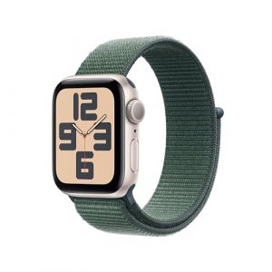 Apple Watch SE (2. Generation) GPS 40 mm Smartwatch mit Aluminiumgehäuse in Polarstern und Sport Loop in Seegrün (One Size). Fitness und Schlaftracker