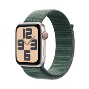 Apple Watch SE (2. Generation) GPS + Cellular 44 mm Smartwatch mit Aluminiumgehäuse in Polarstern und Sport Loop in Seegrün (One Size). Fitness und Schlaftracker