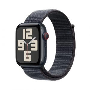 Apple Watch SE (2. Generation) GPS + Cellular 44 mm Smartwatch mit Aluminiumgehäuse in Mitternacht und Sport Loop in Tinte (One Size). Fitness und Schlaftracker