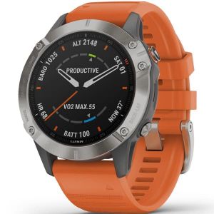 GARMIN Fenix 6 Sapphire Titane Gray W/orange Band Orange 2021