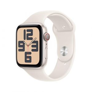 Apple Watch SE (2. Generation) GPS + Cellular 44 mm Smartwatch mit Aluminiumgehäuse in Polarstern und Sportarmband in Polarstern (M/L). Fitness und Schlaftracker