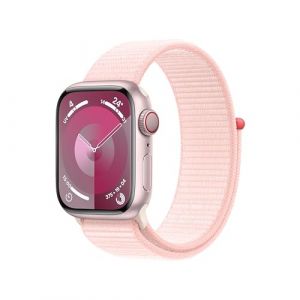 Apple Watch Series 9 (41 mm GPS + Cellular) Smartwatch avec boîtier en Aluminium Rose et Boucle Sport Rose pâle. Suivi de l?activité Physique