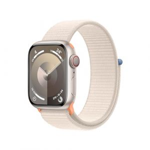 Apple Watch Series 9 (41 mm GPS + Cellular) Smartwatch avec boîtier en Aluminium et Boucle Sport lumière stellaire. Suivi de l?activité Physique