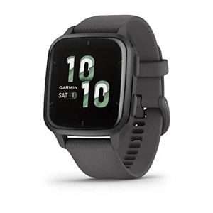 Garmin Venu Sq 2 - Montre connectée GPS Multisports avec écran AMOLED et Suivi santé - Gray avec Bracelet Gris foncé - Boîtier 40 mm Noir