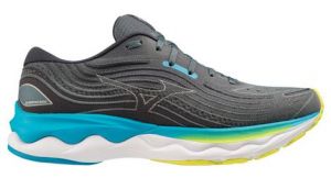 Chaussures de running mizuno wave skyrise 4 gris bleu jaune