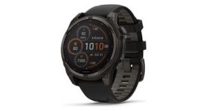 Montre gps garmin fenix 8 solar   47 mm sapphire titane carbon gray dlc avec bracelet en silicone noir gris