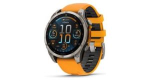 Montre gps garmin fenix 8 amoled   47 mm sapphire titane avec bracelet en silicone orange graphite