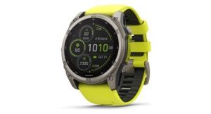 Montre gps garmin fenix 8 solar   51 mm sapphire titane avec bracelet en silicone jaune graphite