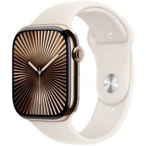 Apple Watch Series 10 GPS + Cellular, boîtier en titane doré de 46 mm avec bracelet sport Starlight - M/L