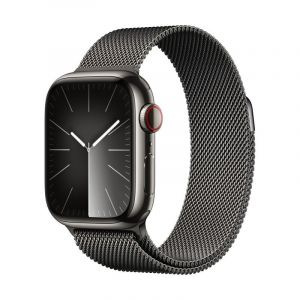 Apple Watch Series 9 GPS + Cellular 45mm, Boîtier Graphite en Acier Inoxydable avec Bracelet Loop Milanese