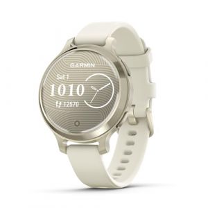 Garmin Lily 2 Active - Petite Montre connectée et élégante avec GPS intégré - Lunar Gold avec Bracelet Silicone Blanc