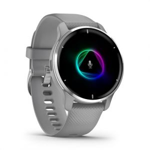 Garmin Venu 2 Plus - Montre connectée GPS multisports avec appels via Bluetooth & suivi santé - Silver avec bracelet silicone gris - Boîtier 43 mm