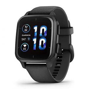 Garmin Venu Sq 2 ? Music Edition - Montre connectée GPS Multisports avec écran AMOLED et Suivi santé - Gray avec Bracelet Noir - Boîtier 40 mm