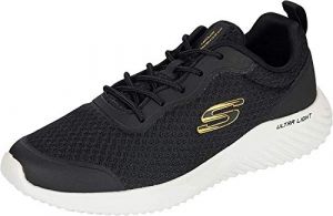 Skechers Bounder Tricot Maille Slip-on Formateurs Ventilés - Noir/Gold - UK 8