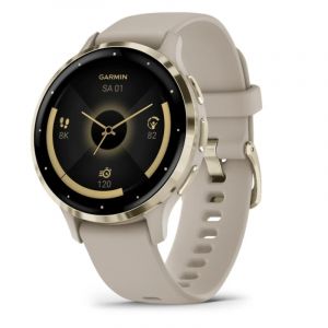 Montre connectée Garmin Venu 3S, lunette en acier inoxydable doré de 41 mm avec bracelet en silicone doré beige
