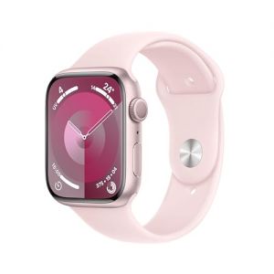 Apple Watch Series 9 (45 mm GPS) Smartwatch avec boîtier Aluminium Rose et Bracelet Sport Rose pâle (S/M). Suivi de l?activité Physique