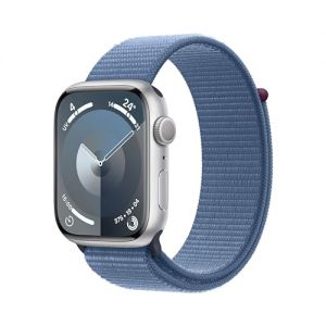 Apple Watch Series 9 (45 mm GPS) Smartwatch avec boîtier en Aluminium Argent et Boucle Sport Bleu d?Hiver. Suivi de l?activité Physique