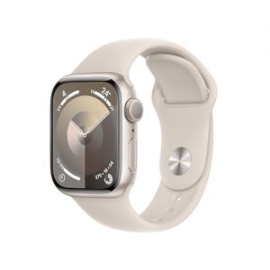 Apple Watch Series 9 (41 mm GPS) Smartwatch avec boîtier Aluminium et Bracelet Sport lumière stellaire (M/L). Suivi de l?activité Physique