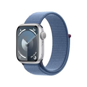 Apple Watch Series 9 (41 mm GPS) Smartwatch avec boîtier en Aluminium Argent et Boucle Sport Bleu d?Hiver. Suivi de l?activité Physique