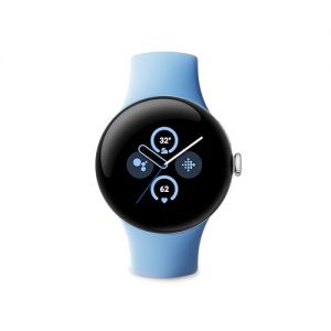 Google Pixel Watch 2 ? Boîtier en Aluminium Argent Poli ? Bracelet Sport Bleu Azur ? Wi-FI